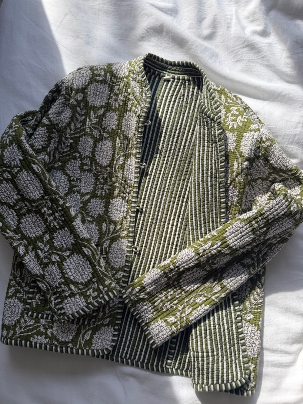 Reversible Olive Green Floral Quilted Jacket